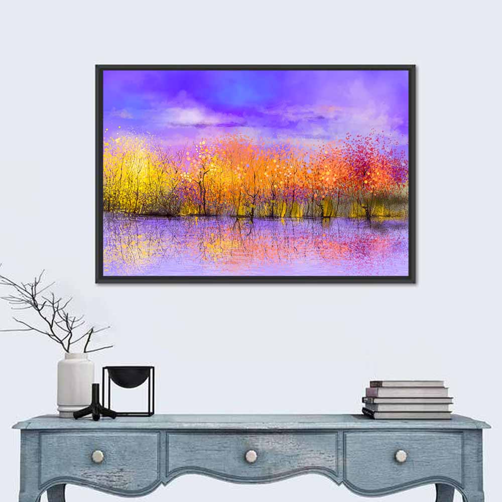 Autumn Twilight Reflection Wall Art in a room, landscape