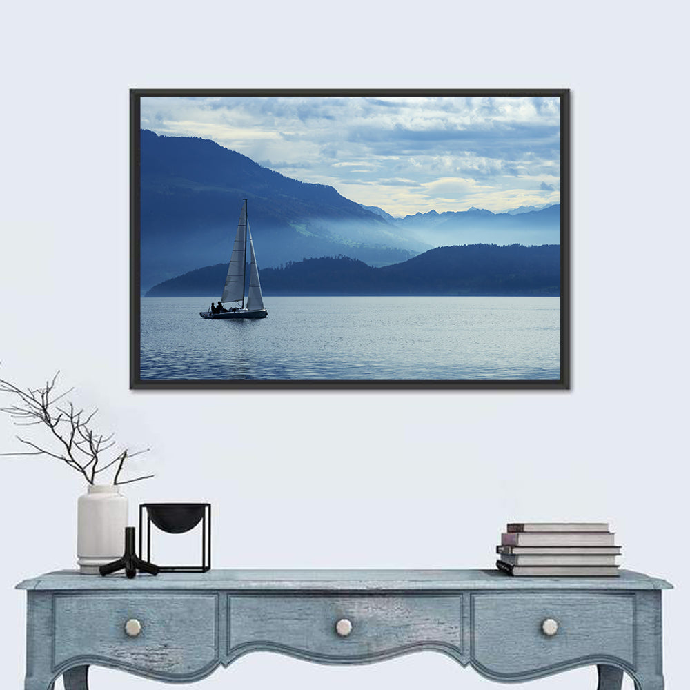Lake Zug Sailing Wall Art in a room, landscape