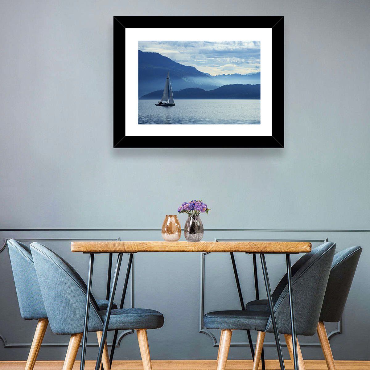Lake Zug Sailing Wall Art in a room, landscape
