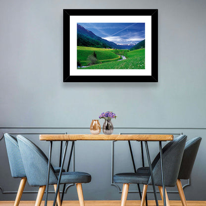 Snow-capped Peaks and Floral Meadow Wall Art