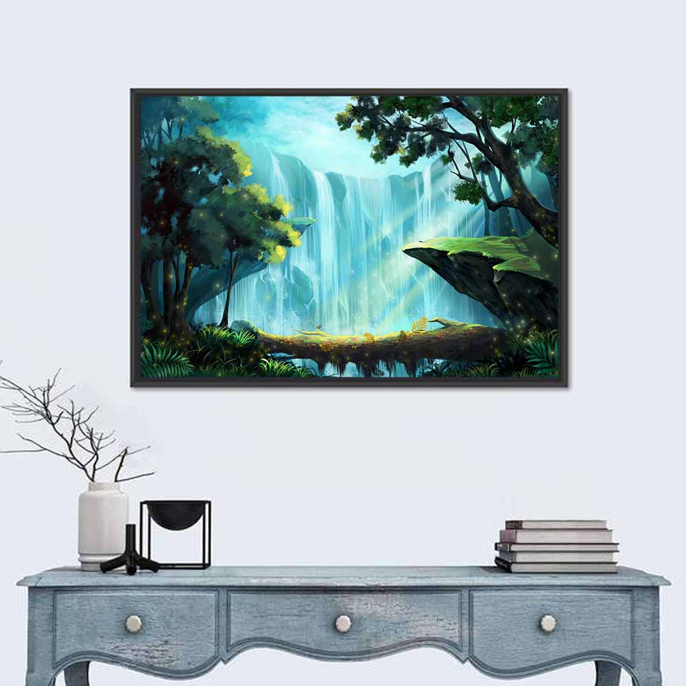 Enchanted Forest Waterfall Illustration Wall Art