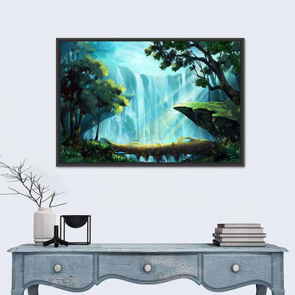 Enchanted Forest Waterfall Illustration Wall Art