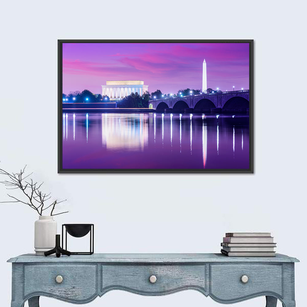 Purple Twilight Washington D.c. Skyline Wall Art in a room, landscape