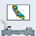 California Map with Colored Counties Wall Art