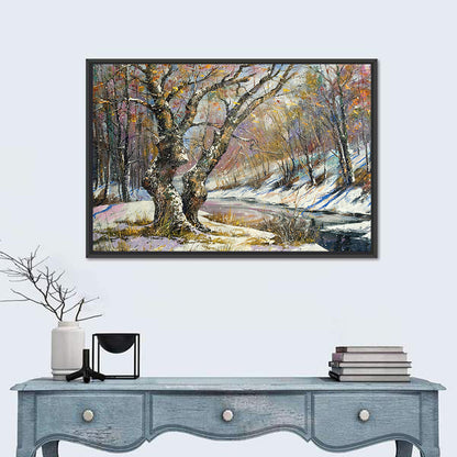 Frozen River in Winter Woodland Wall Art