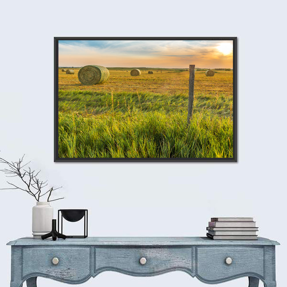 Hay Bales at Sunset Wall Art