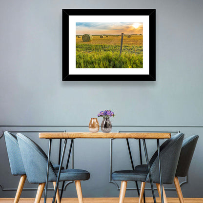 Hay Bales at Sunset Wall Art