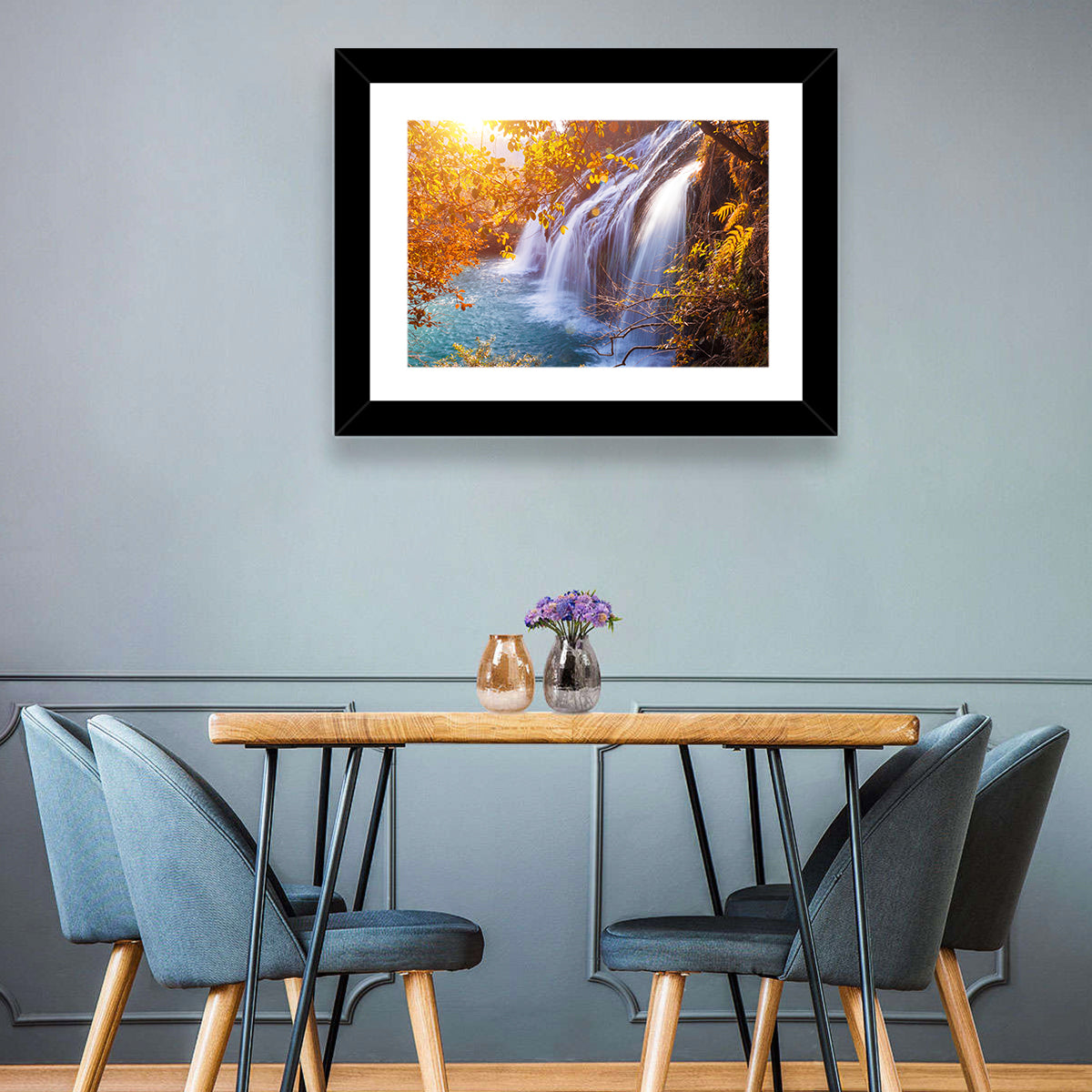 Golden Hour Waterfall in Autumn Forest Wall Art