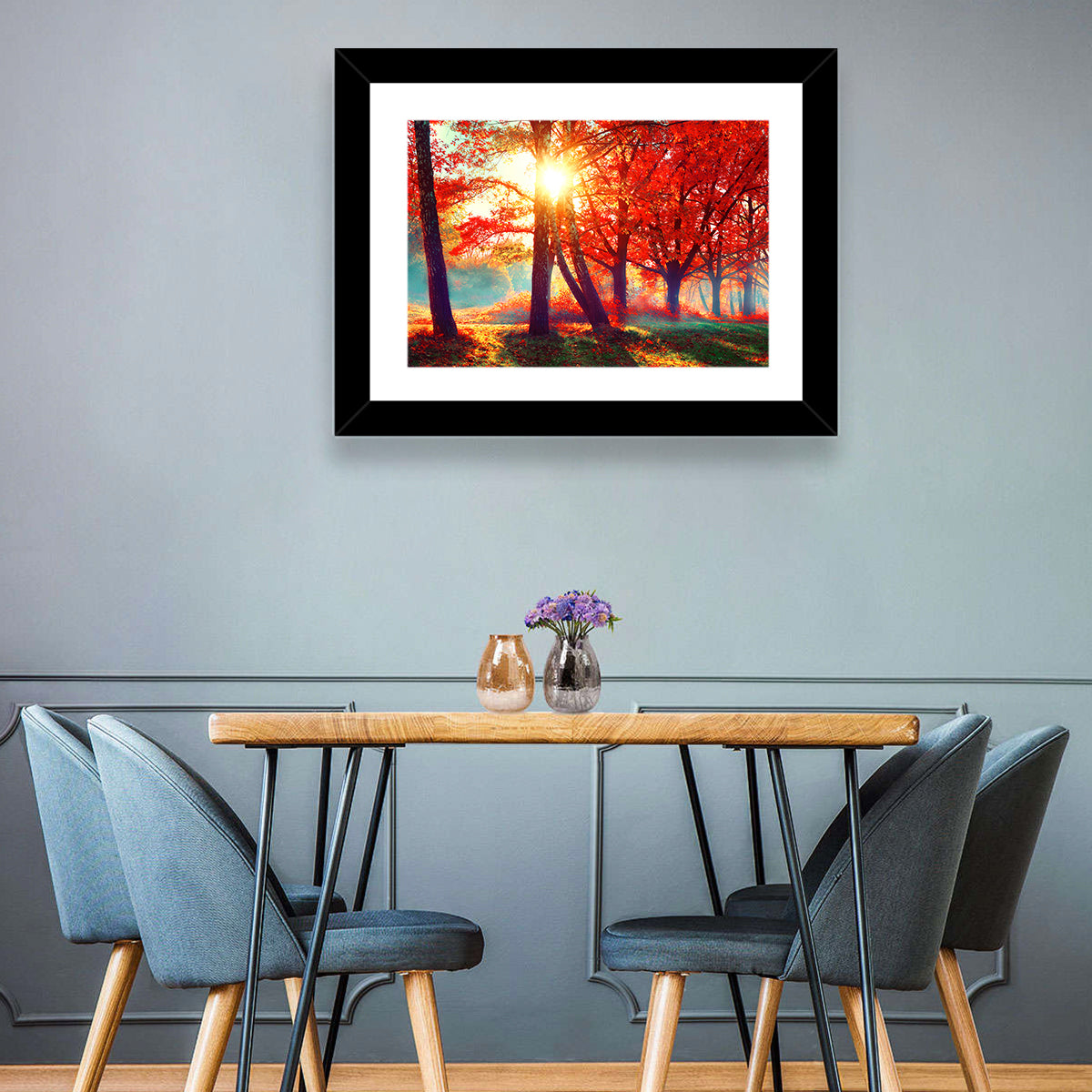 Autumn Park Sunrise Wall Art in a room, landscape