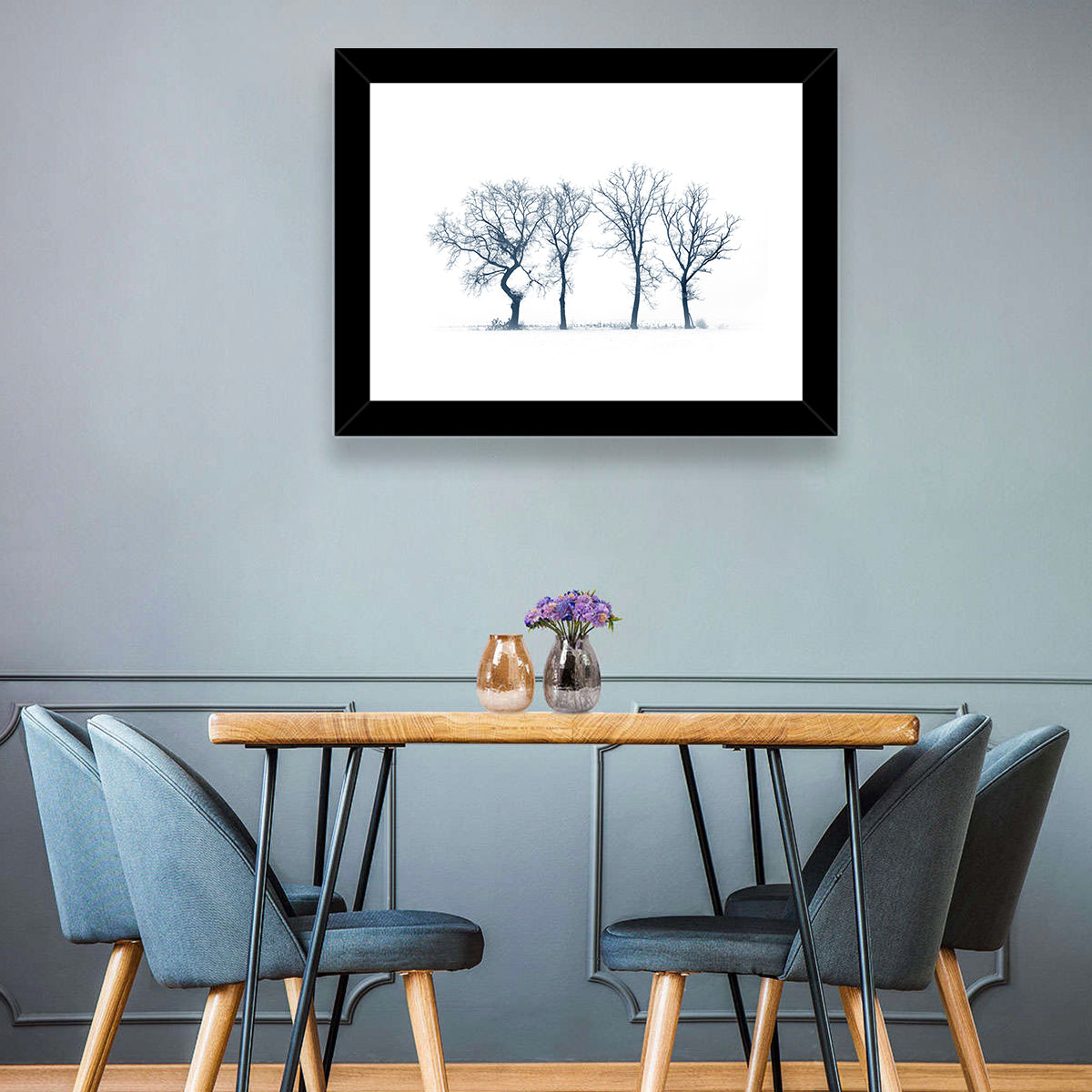 Four Bare Trees in Winter Wall Art in a room, landscape