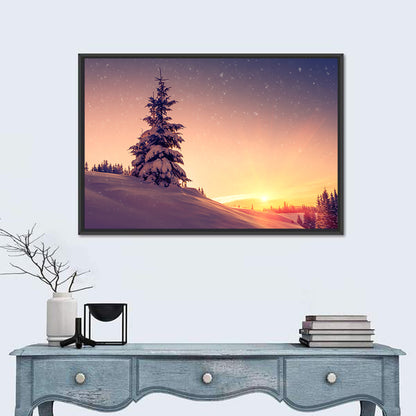 Snowy Sunset with Conifer Wall Art