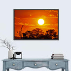 Burning Sun Over Tree Silhouettes Wall Art