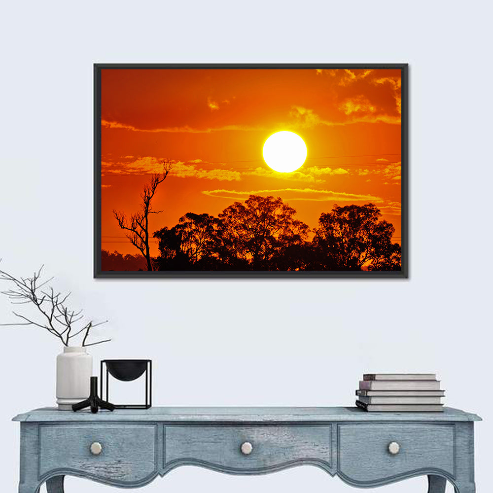 Burning Sun Over Tree Silhouettes Wall Art