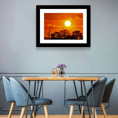 Burning Sun Over Tree Silhouettes Wall Art
