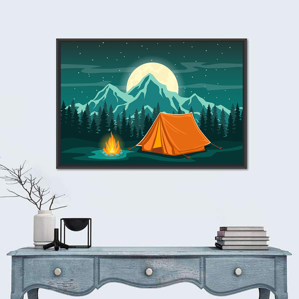 Moonlit Campfire Landscape Wall Art