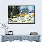 Birch Trees and Frozen Creek Landscape Wall Art