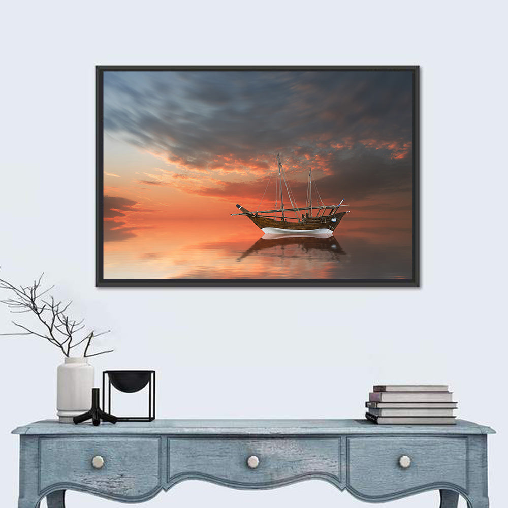 Dhow at Sunset Wall Art in a room, landscape