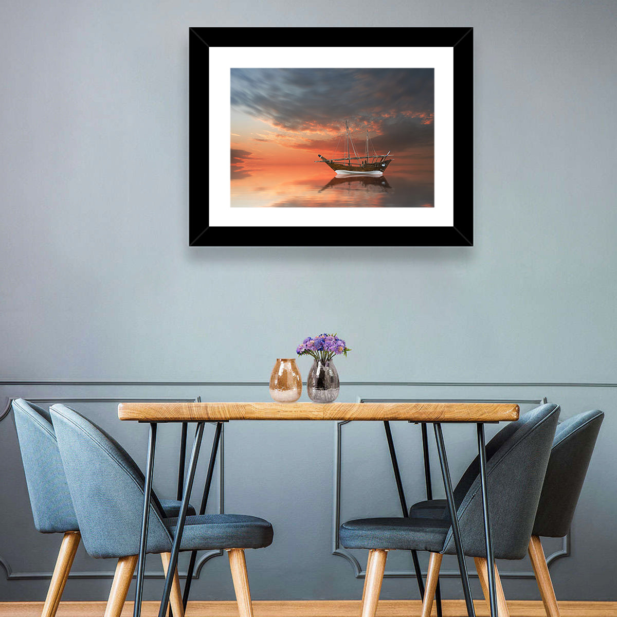 Dhow at Sunset Wall Art in a room, landscape