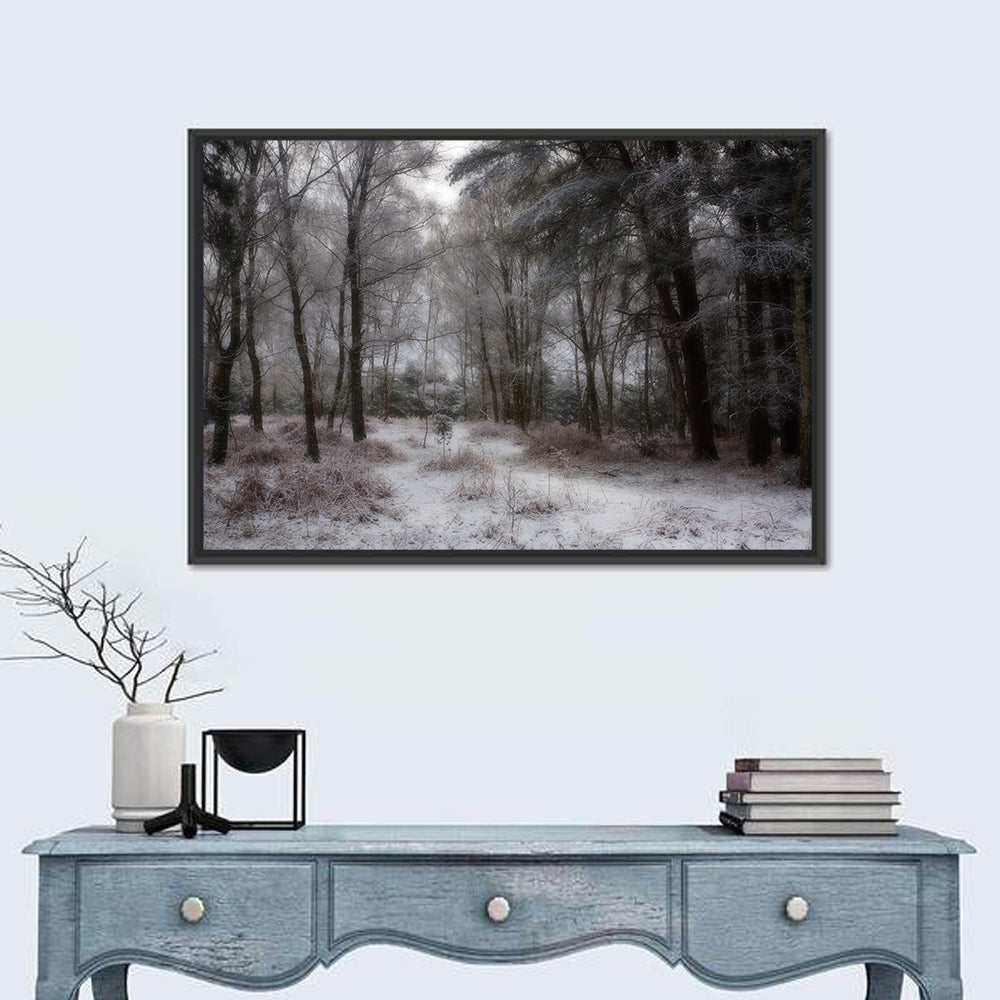 New Forest Winter Path Wall Art in a room, landscape