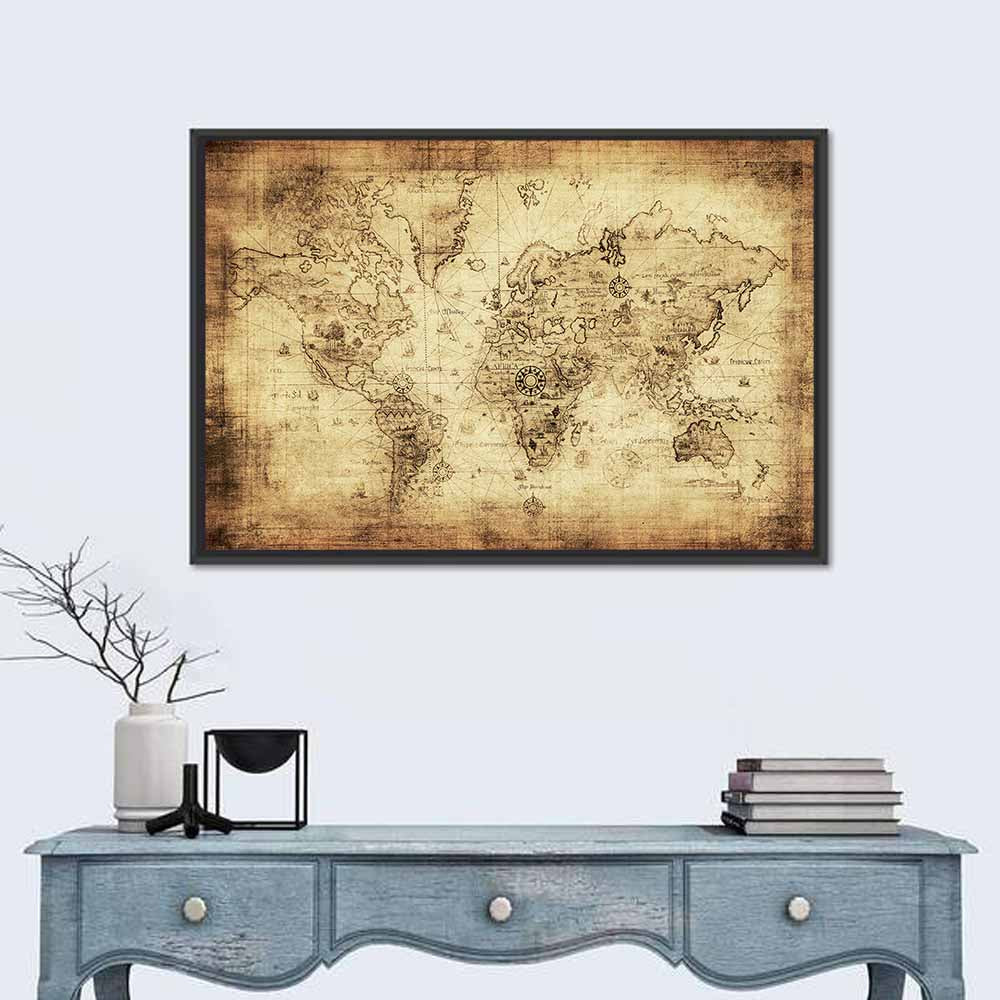 Antique Nautical World Map Wall Art