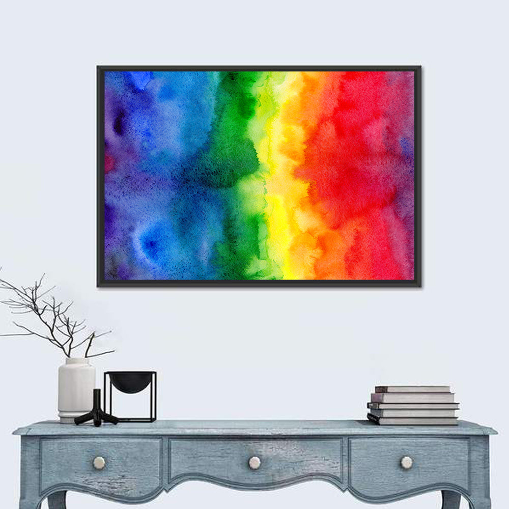Watercolor Rainbow Gradient Wall Art in a room, landscape