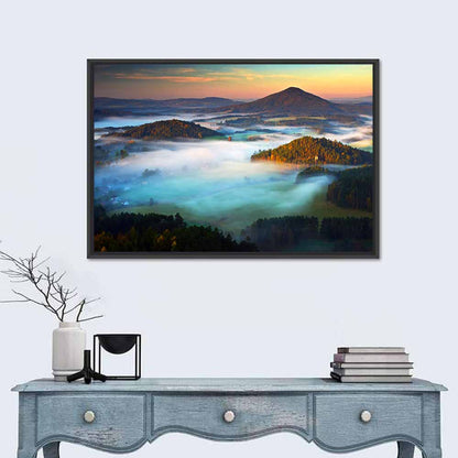 Golden Hour Foggy Hills Wall Art