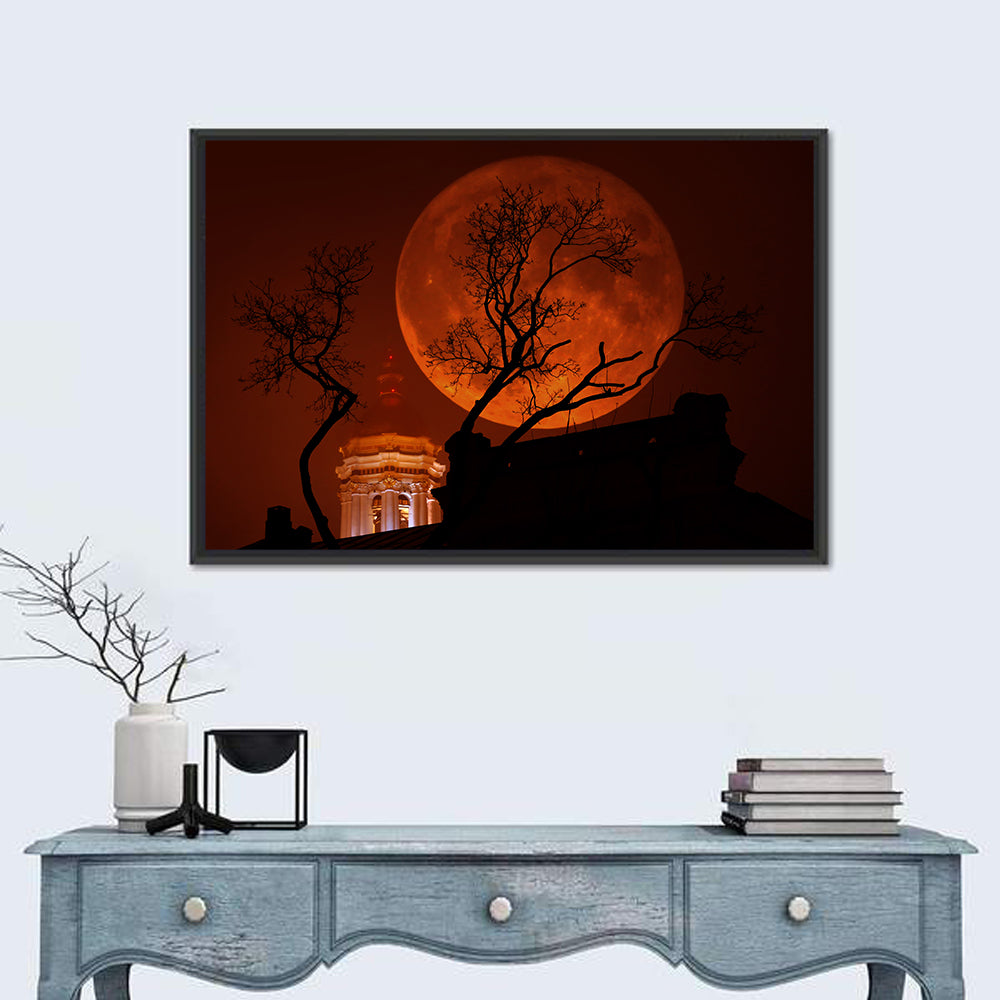 Haunted Supermoon Over Church Spire Wall Art
