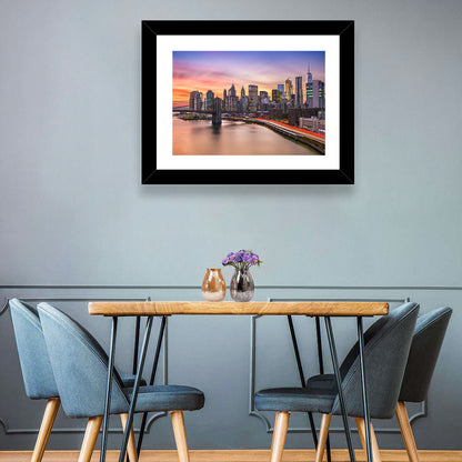 Brooklyn Bridge Light Trails Over Lower Manhattan Wall Art