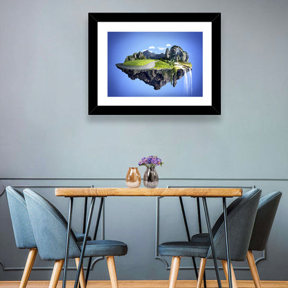 Surreal Floating Island with Waterfalls Wall Art