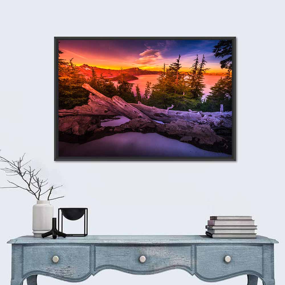 Crater Lake Sunset Reflection Wall Art