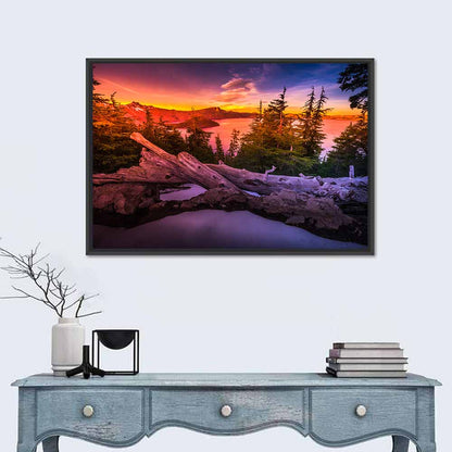 Crater Lake Sunset Reflection Wall Art