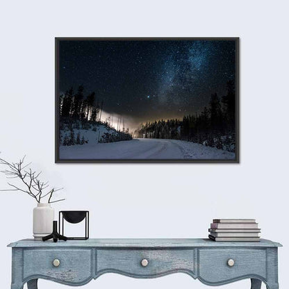Snowy Road Under Milky Way Wall Art