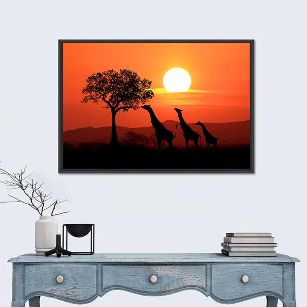 South African Giraffes Silhouette Wall Art