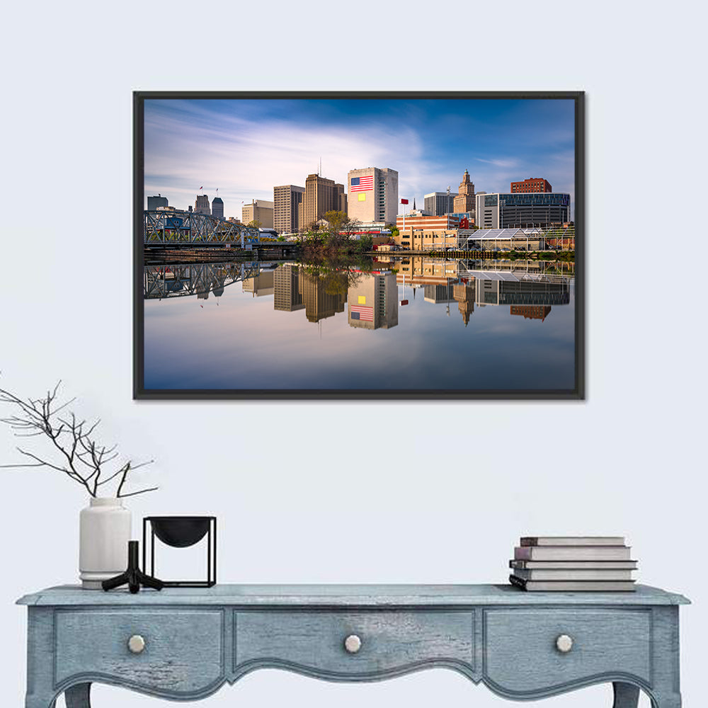 Newark Skyline Reflection Wall Art in a room, landscape