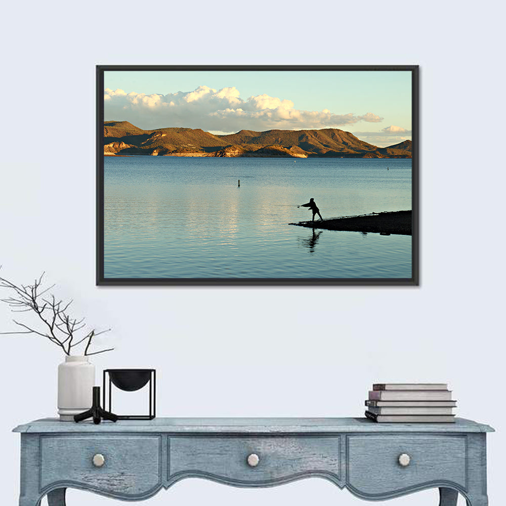 Lake Pleasant Fisherman Silhouette Wall Art