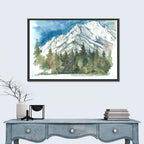 Snowy Mountain Watercolor Wall Art