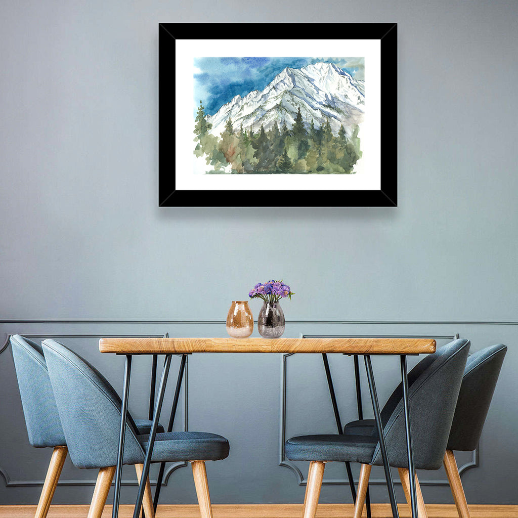 Snowy Mountain Watercolor Wall Art
