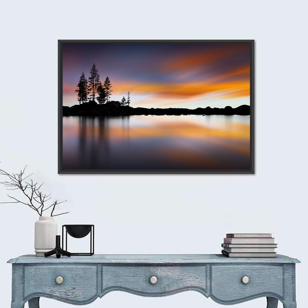 Lake Tahoe Golden Hour Reflection Wall Art in a room, landscape