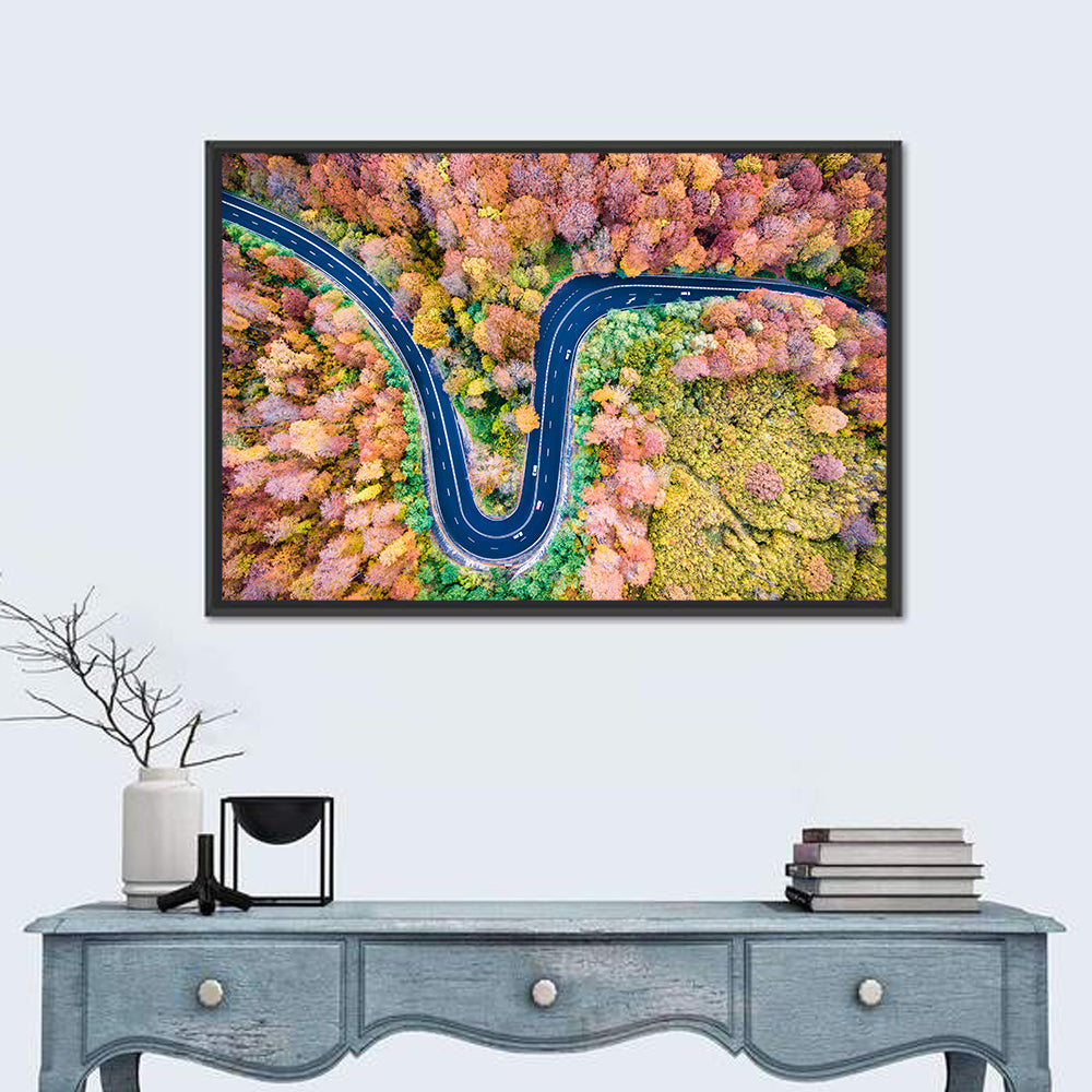 Winding Forest Road Wall Art in a room, landscape