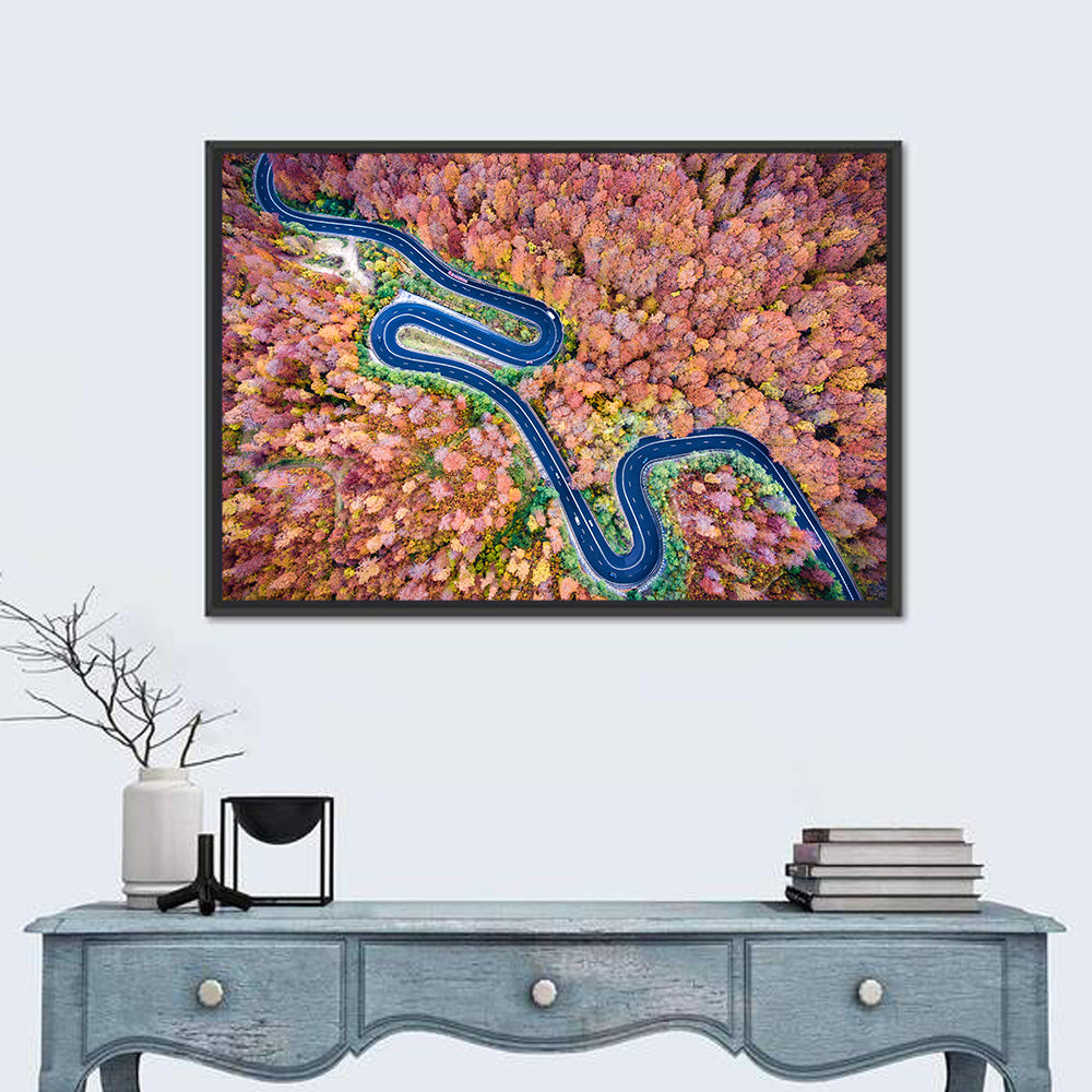 Serpentine Autumn Road Wall Art in a room, landscape