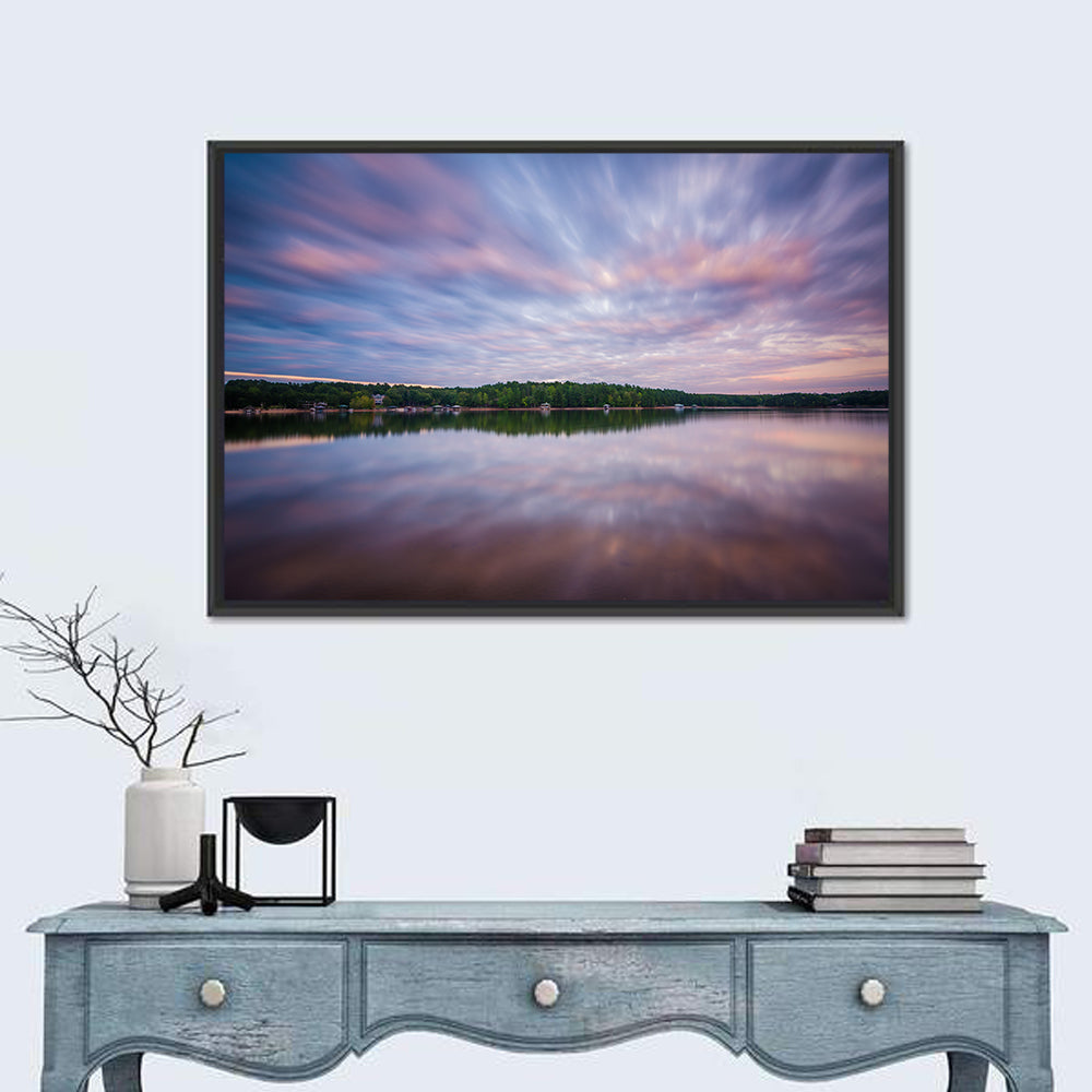 Lake Norman Morning Reflection Wall Art in a room, landscape