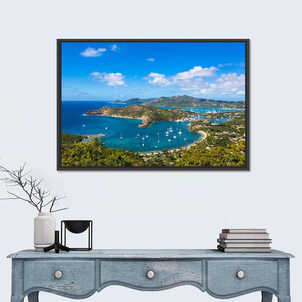 Shirley Heights Harbour View Wall Art in a room, landscape