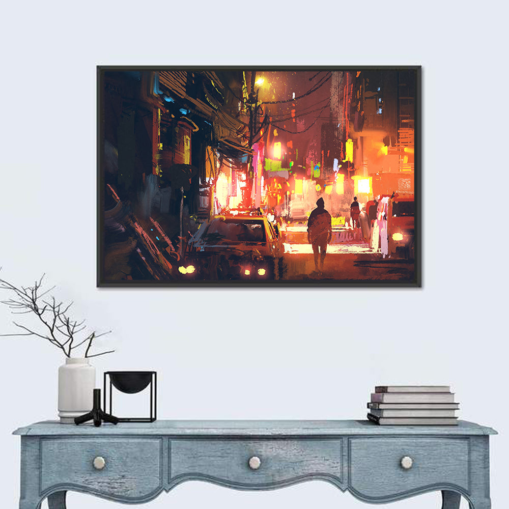 Old Street Lights at Night Wall Art in a room, landscape