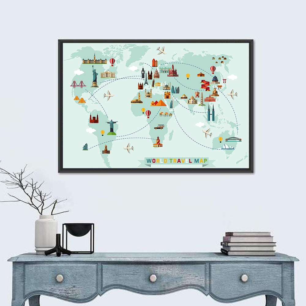 World Travel Map Illustration Wall Art