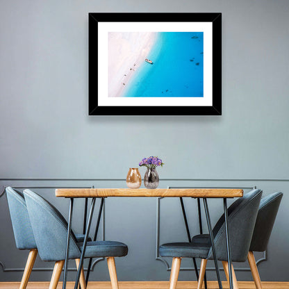 Aerial Beach Bay with White Boat Wall Art