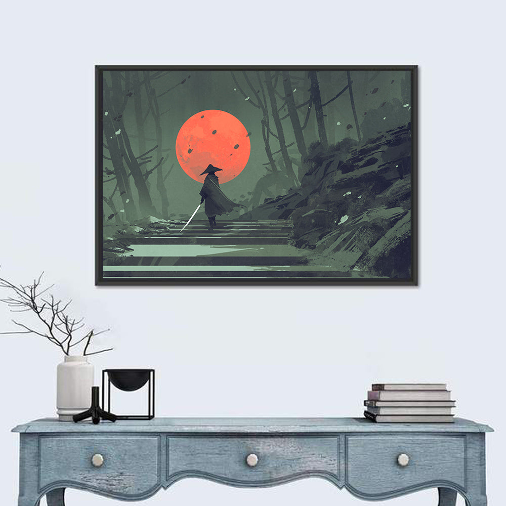 Samurai Under Red Moon Wall Art