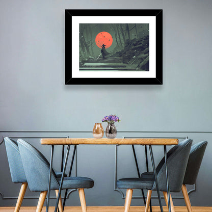 Samurai Under Red Moon Wall Art