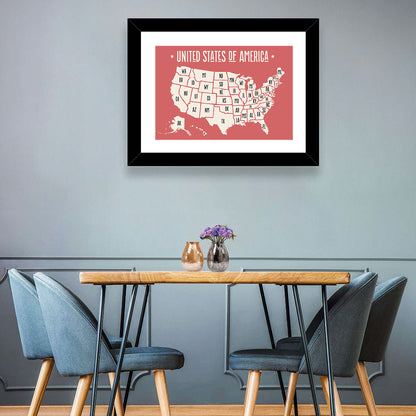 United States Map with State Abbreviations Wall Art