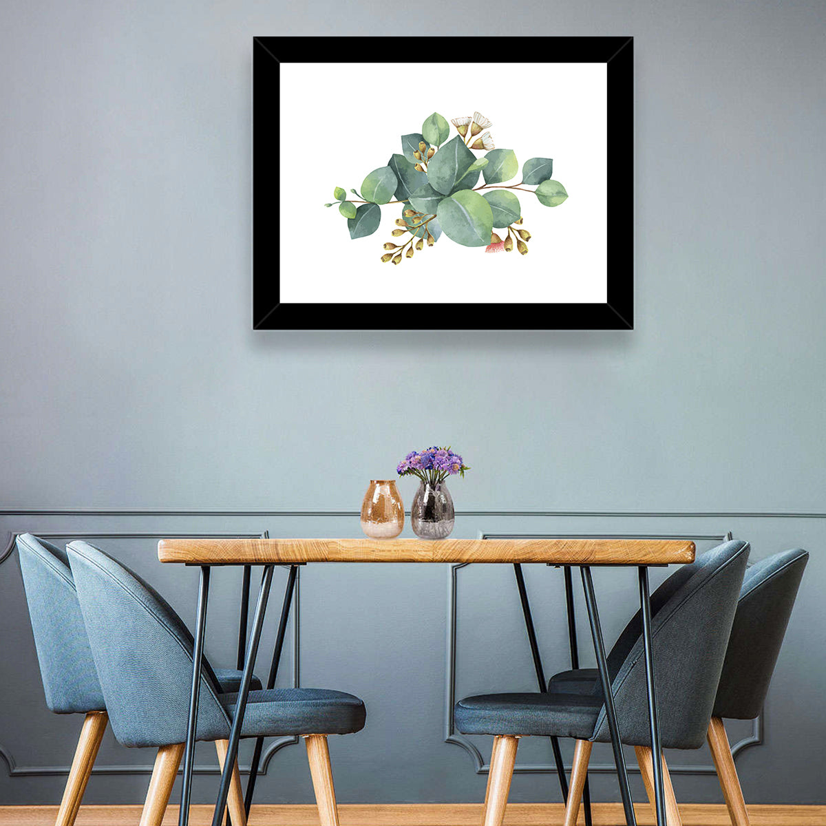 Eucalyptus Leaves with Pink Blossom Wall Art