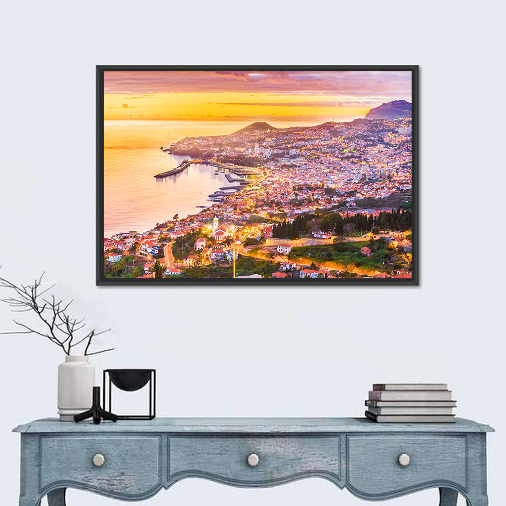 Funchal Harbor at Golden Hour Wall Art in a room, landscape